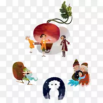 奥兹·特里斯廷·洛伊绘画艺术插画的奇才-一家三口巨大的萝卜。