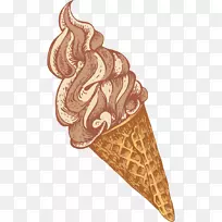 巧克力冰淇淋筒圣代卡通手绘水彩画巧克力奶油
