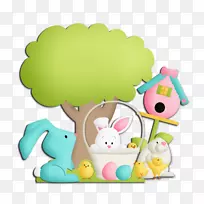 复活节兔子剪贴画-鸟卡通兔