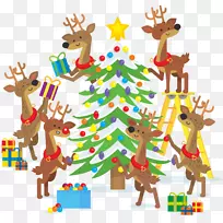 圣诞树，圣诞灯，新年树礼物-圣诞树，圣诞卡通鹿