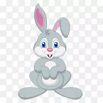 复活节兔子卡通插图-灰色小兔子