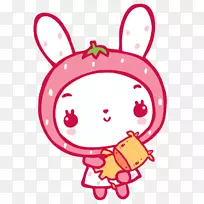 卡通玩具可爱-一只带玩具的粉红色小兔子