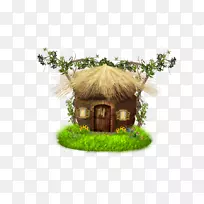 房屋动画卡通插图-草棚盖