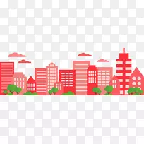 建筑素描剪贴画.红色城市