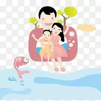 卡通家庭-创意卡通海滨儿童图案