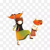 秋收-橙色卡通儿童装饰图案