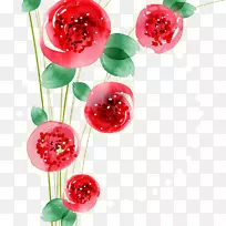 水彩花纸水彩画.红色花