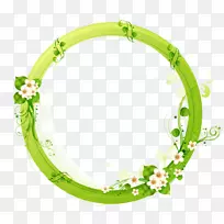 模板adobe插画计算机文件-绿色圆圈上的花朵