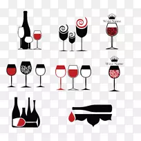 红葡萄酒标志图标-红酒杯及酒瓶设计