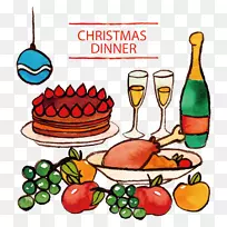 圣诞晚餐食品剪贴画.载体食品和葡萄酒