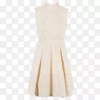 鸡尾酒会礼服袖子-无袖衣领白色蕾丝连衣裙