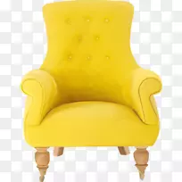 椅子沙发，毛绒枕头，涂成黄色的沙发