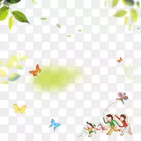 飞行风筝-带蝴蝶背景的卡通风筝