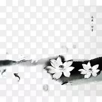 菱形魔芋水墨画高清电视壁纸鱼玩莲花