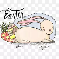 国内兔子复活节兔水彩画-花兔草天然美丽水彩