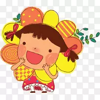 向日葵学生运动儿童卡通插图-儿童和向日葵