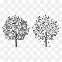 树枝剪影卡通线条艺术-两个黑色的树木剪影