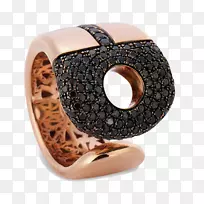 金沙滩玫瑰钻石设计师玫瑰金镶嵌黑色钻石戒指实物推广