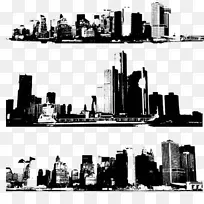 纽约市天际线-黑色剪影建筑