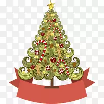圣诞树海报圣诞卡圣诞点缀彩带绿色圣诞树