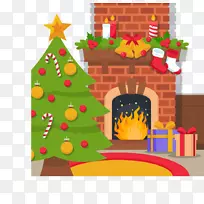 圣诞树壁炉-温暖的壁炉圣诞树