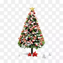 圣诞节装饰圣诞树，圣诞长袜，礼物，雪人-圣诞树下的鲜花
