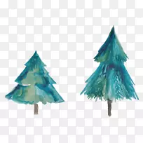 圣诞树水彩画-两棵圣诞树