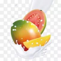 果汁奶水果芒果卡通手绘流动水果奶PNG
