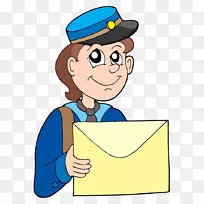 邮递员剪贴画.穿蓝色帽子的邮政服务人员