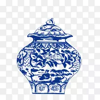 图案花瓶-蓝色和白色，图案，古典图案，蓝色，云纹，中式，墙壁，骨头。