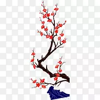 梅花-创意手绘红梅树枝