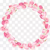 郁金香粉色花朵剪贴画-粉红色花环