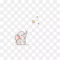 欧洲兔象画水彩画-看星星