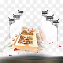 建筑水墨画画-茶文化