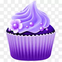 免费剪贴画纸杯蛋糕-紫色小奶油蛋糕