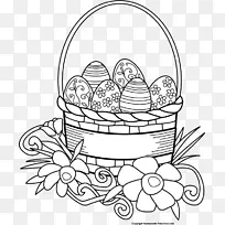 复活节兔子篮子黑白剪贴画复活节图片