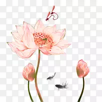 莲花水墨画画-粉红色新鲜莲花装饰图案
