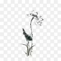 莲花水墨画纸手绘水彩画莲花装饰