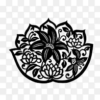 纸插图.手绘黑白莲花