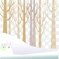 雪景圣诞插画-两只兔子躲在雪堆里