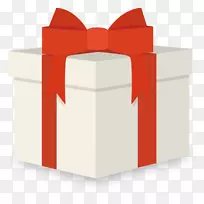 礼品盒、纸包装和贴标丝带.彩绘红色蝴蝶结的包装盒
