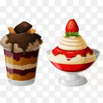 草莓冰淇淋圣代冰淇淋锥.不同颜色的冰淇淋层