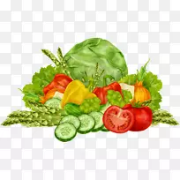 有机食品、叶菜、水果丰富的蔬菜