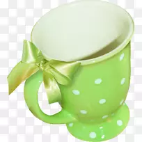 绿色咖啡杯-丝带装饰玻璃