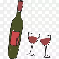 红酒白葡萄酒玻璃瓶手绘瓶和玻璃杯