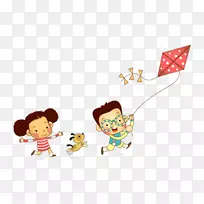 儿童卡通片艺术-儿童放风筝