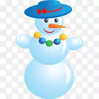 免费剪贴画-一个戴着蓝色帽子的雪人