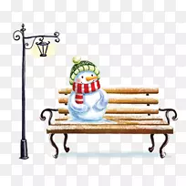 雪人圣诞摄影工作室-雪人坐在长凳上