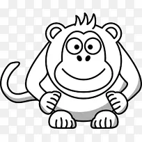 卡通黑白画片艺术-白色猴子剪贴画