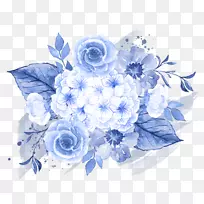 婚礼邀请函水彩画蓝色剪贴画一束花